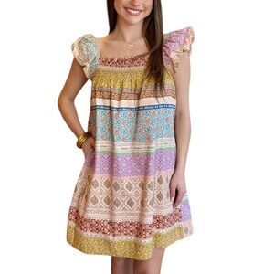 AUREUM Cottagecore Prarie Boho Floral Paisley Dress Size L Pockets Multicolor